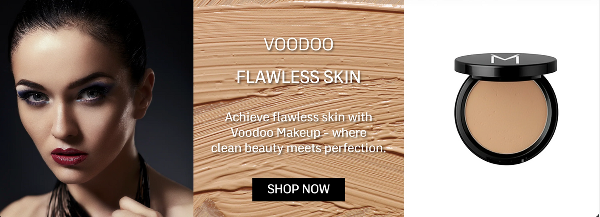 VooDoo Makeup complexion product for a flawless skin look, featuring clean beauty cosmetics and bold makeup artistry in Katy, Texas.